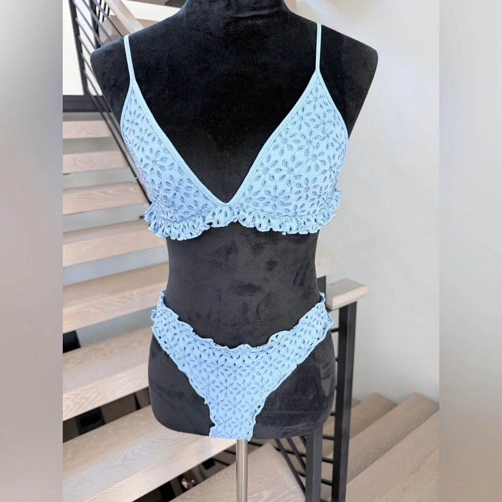 New Guess Blue Patterned Bikini Swimwear Swimsuit 2 piece Set size S
